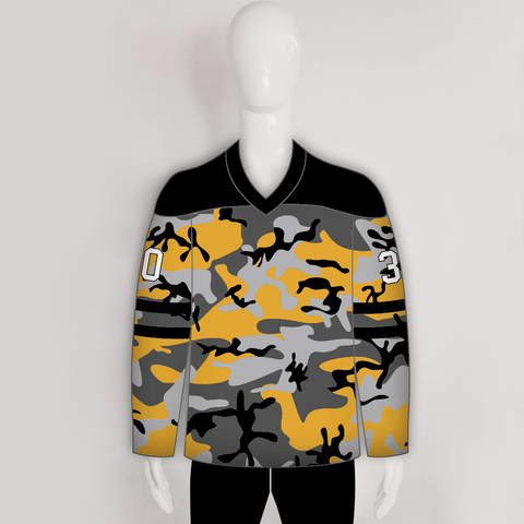 Yellow Gray Black Camouflage Custom Made Hockey Jerseys - YoungSpeeds