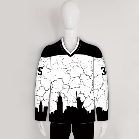HJX3 New York Skyline Cracking Pattern Custom Cool Hockey Jerseys - YoungSpeeds
